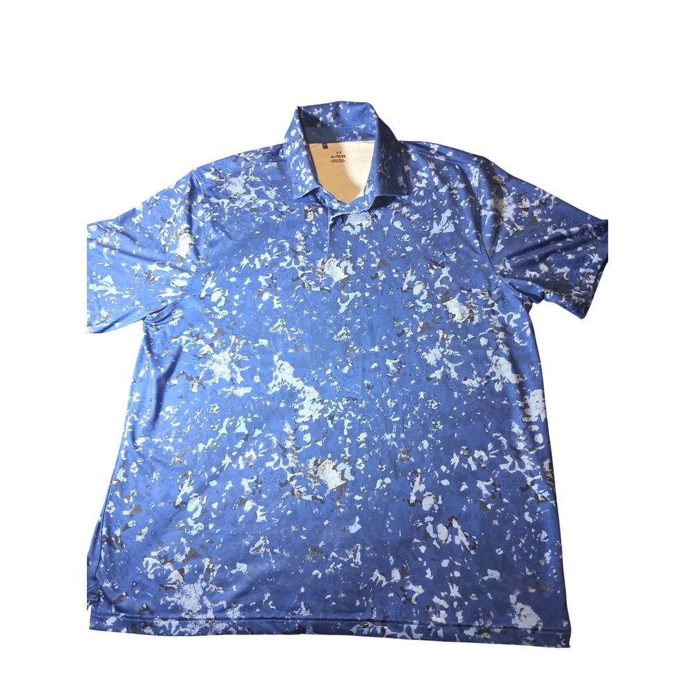 Under Armour‎ Mens XL HeatGear Blue Digital Camo Short Sleeve Golf Polo Shirt